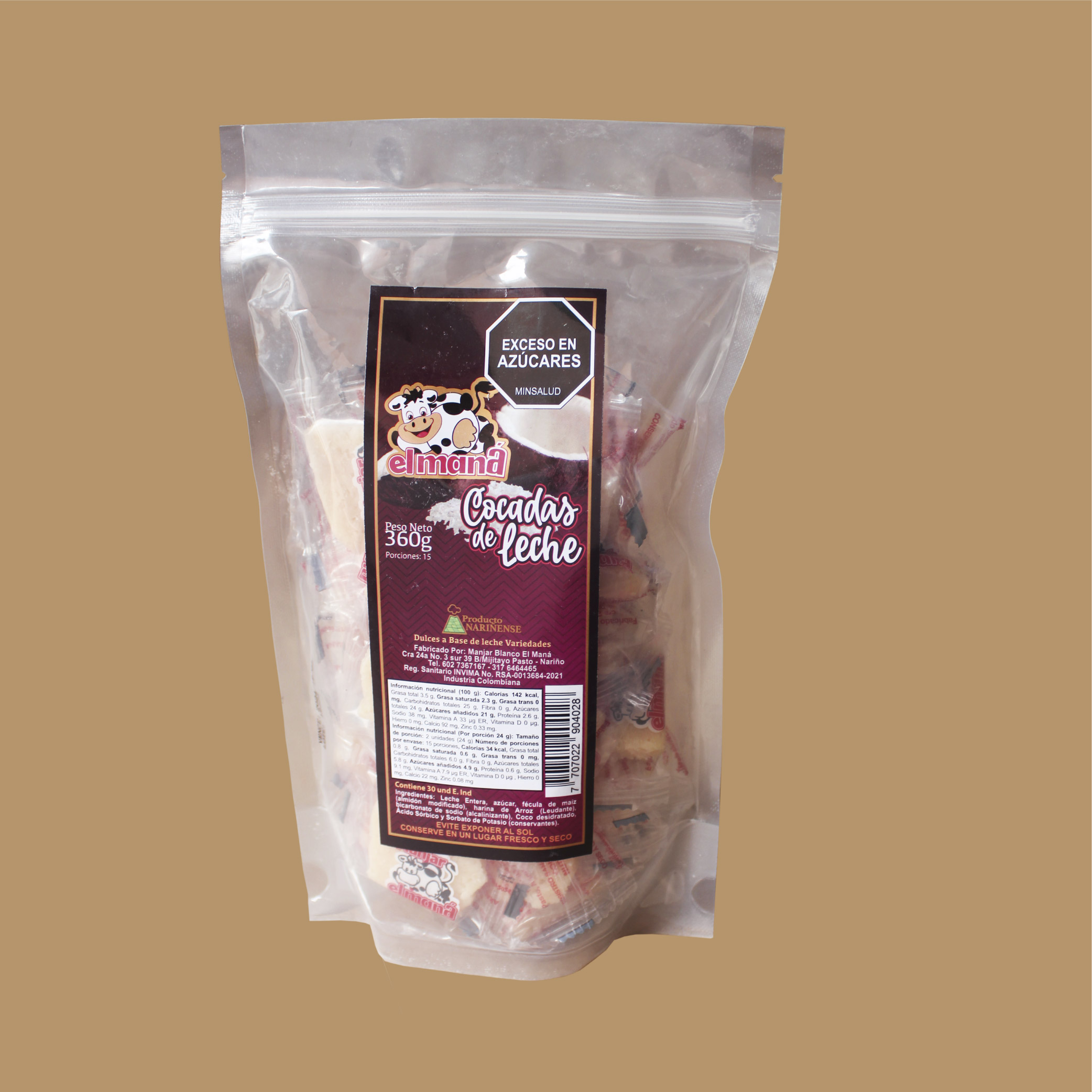 Dulce de leche y coco en empache individual y bolsa resellable